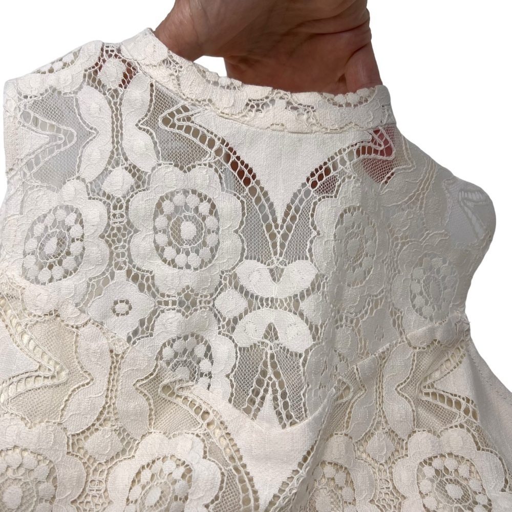 Anthropologie Floreat Ivory Manon Lace Sleeveless Overlay Dress Dress Size 4 - Picture 14 of 15
